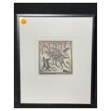 This artwork is a color wood cut titled
