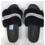 Pair of Bamboo, fuzzy and rubber house slippers
