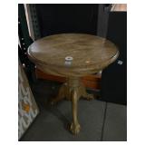 Solid wood round side table w/carved legs, approx