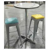 Pub Height Table with 2 Colored Bar Stool Chairs