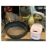 Metal basin w/composite vase and Lumin, approx
