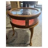 Antique Round Vitrine Display Side Table - Glass