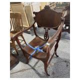 Antique Carved Wood Saddle Seat Armchair -
