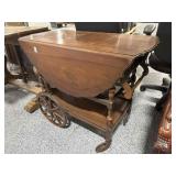 Vtg Maple Drop Side Tea Cart with Glass Tray -