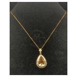 14k Rose Gold Morganite & Diamond Necklace, 10.9ct