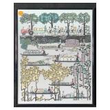 This framed art print features a colorful