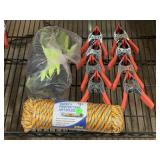 20m rope w/12 pairs of gloves and metal clamps