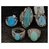 5 Sterling Silver Rings W/gemstones, Tw 50.2g, Sz