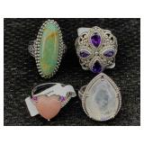 4 Sterling Silver Rings W/gemstones, Tw 34.6g, Sz