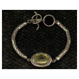 Sterling Silver Bracelet W/gemstone, Tw 16.5g, Sz