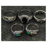 5 Sterling Silver Rings, Tw 20.3g, Sz 5, 6, 8 & 9