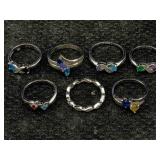 7 Sterling Silver Rings, Tw 20g, Sz 6, 7, 8, 9 &
