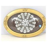 Antique Convex Glass Frame w/ Crocheted Doily