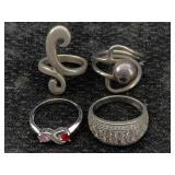 4 Sterling Silver Rings, Tw 22.9g, Sz 7, 8 & 10