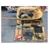 Assorted Tools, Dremel, Steel Wheelbarrow (needs