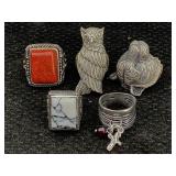 5 Sterling Silver Rings W/gemstones, Tw 59.2g, Sz