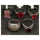 5 Sterling Silver Rings W/gemstones, Tw 30.7g, Sz