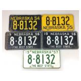 5 x 1950ï¿½s Nebraska Matching Numbers Metal
