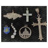 6 Sterling Silver Pendants, Tw 15.1g, Sz 2in Tall