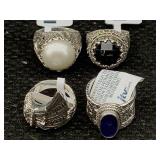 4 Sterling Silver Rings W/gemstones, Tw 42.6g, Sz