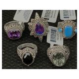 5 Sterling Silver Rings W/gemstones, Tw 51.3g, Sz