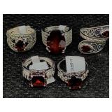5 Sterling Silver Rings W/gemstones, Tw 30.3g, Sz