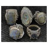 5 Sterling Silver Rings W/gemstones, Tw 45.9g, Sz