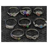 8 Sterling Silver Rings, Tw 19.9g, Sz 6.5, 7, 8,