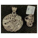 Sterling Silver Mermaid Ring & Pendant, Tw 34.1g,