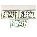 3 Vtg Nebraska Matching Numbers License Plates.