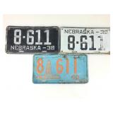 3 1938/39/40 Matching Numbers Nebraska Metal