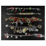 5 Charm Bracelets, Sz 8in Longest One