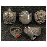 5 Sterling Silver Rings W/gemstones, Tw 40.9g, Sz