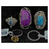 5 Sterling Silver Rings W/gemstones, Tw 46.1g, Sz