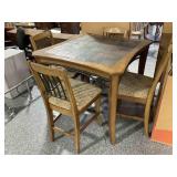 Wood high dining table w/tile top and matching
