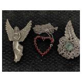 3 Sterling Silver Brooches W/case, Tw 27.5g, Sz 1ï¿½
