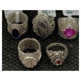 5 Sterling Silver Rings W/gemstones, Tw 59.4g, Sz