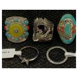 5 Sterling Silver Rings W/gemstones, Tw 46.4g, Sz