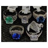 5 Sterling Silver Rings W/gemstones, Tw 28.1g, Sz