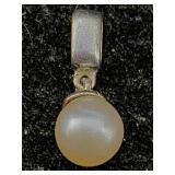 14k White Gold Pendant W/pearl, Tw 1g, Sz ï¿½in Tall