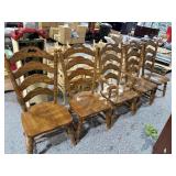 Set 5 Oak Dining Chairs - 1 Captain Chair