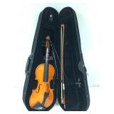 1/8 Size Violin In Case w/ Bow. Unknown Maker