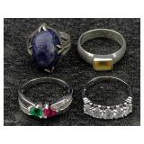 4 Sterling Silver Rings, Tw 19.3g, Sz 4.5, 7 & 8