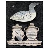 2 Sterling Silver Duck And Man Brooches, Tw 14.9g,