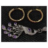 Sterling Silver Pendant & Earrings, Tw 24.8g, Sz