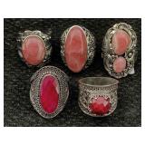 5 Sterling Silver Rings W/gemstones, Tw 53.2g, Sz