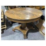 Vtg Round rolling dining table, approx 42x30in