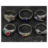 6 Sterling Silver Rings, Tw 18.2g, Sz 5, 7, 8 & 9