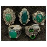 5 Sterling Silver Rings W/gemstones, Tw 45.4g, Sz