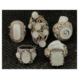 5 Sterling Silver Rings W/gemstones, Tw 51.5g, Sz